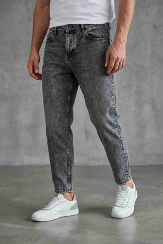 شلوار مام فیت مردانه ذغالی پارچه گرم بالا