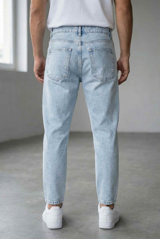 شلوار مام فیت مردانه آبی یخی