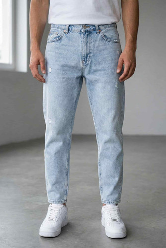 شلوار مام فیت مردانه آبی یخی