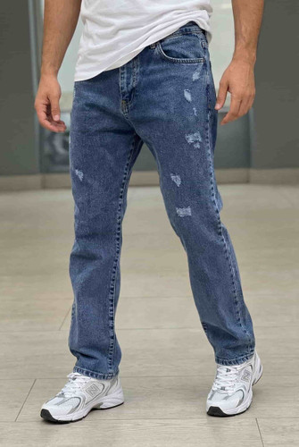 شلوار بگ مردانه آبی زاپدار