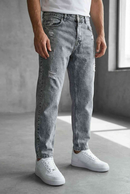 شلوار مام استایل مردانه طوسی زاپدار